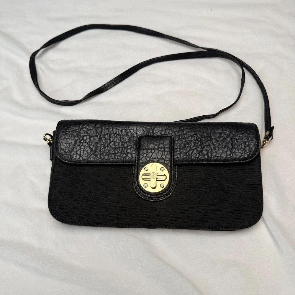 DKNY Y2K Black Monogram Signature Crossbody Bag Minimalist Old Money Chic
